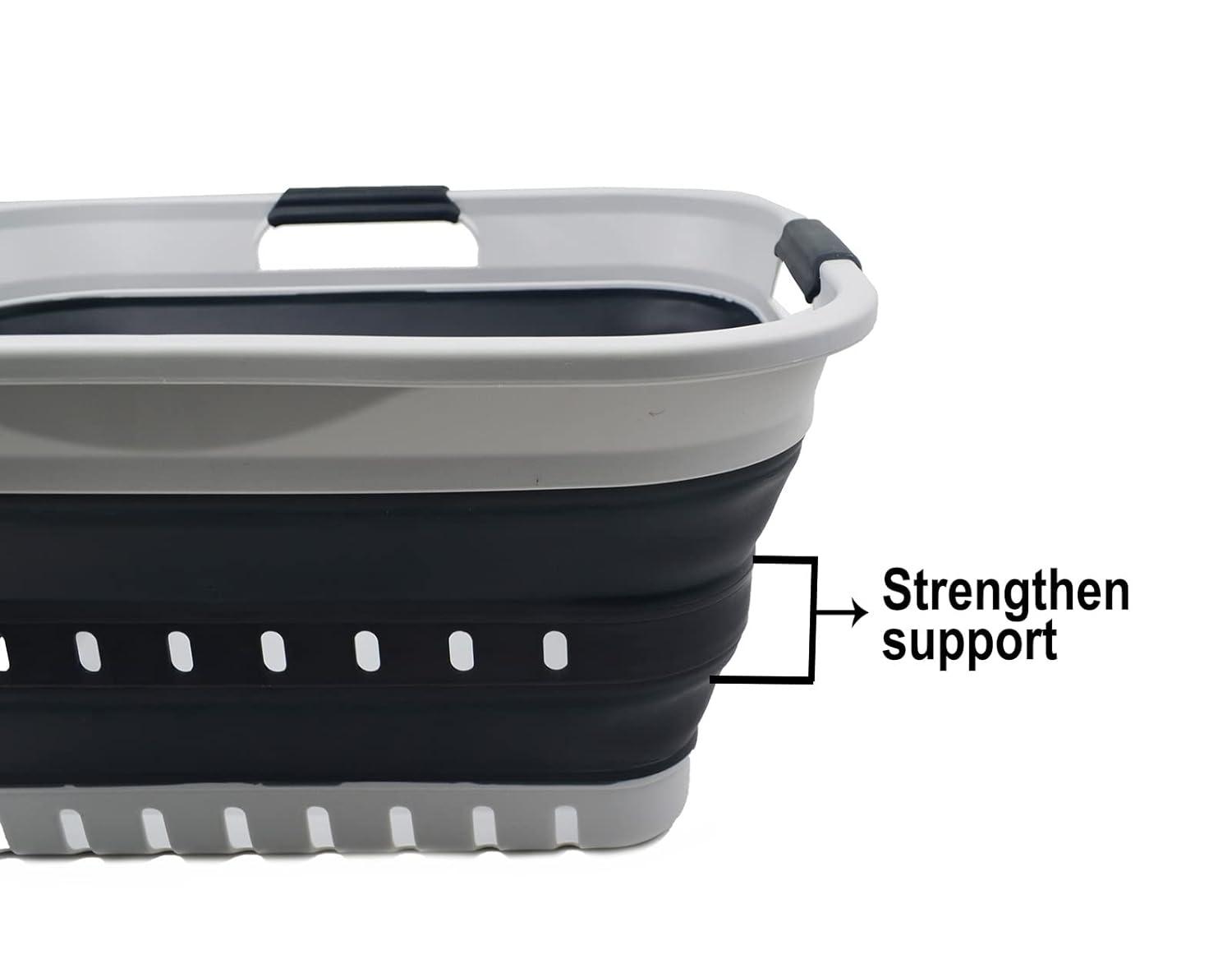 SAMMART 30L (8 gallon) Collapsible 3 Handled Plastic Laundry Basket, Grey/Slate Grey