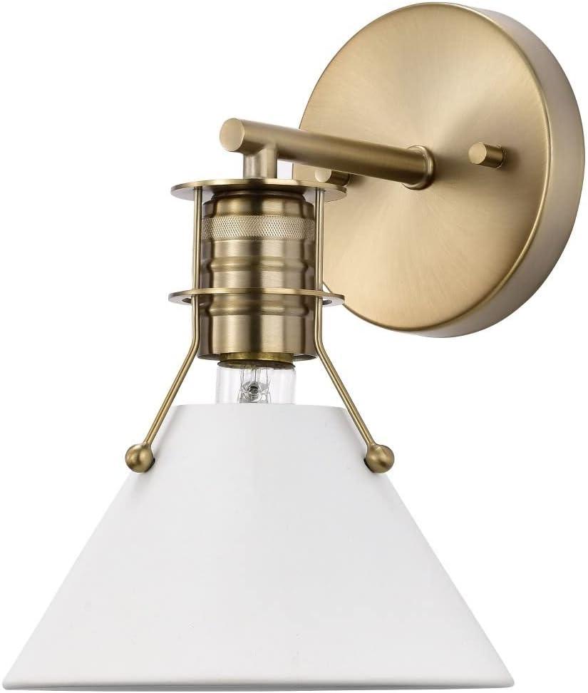 Matte White and Burnished Brass Modern Wall Sconce