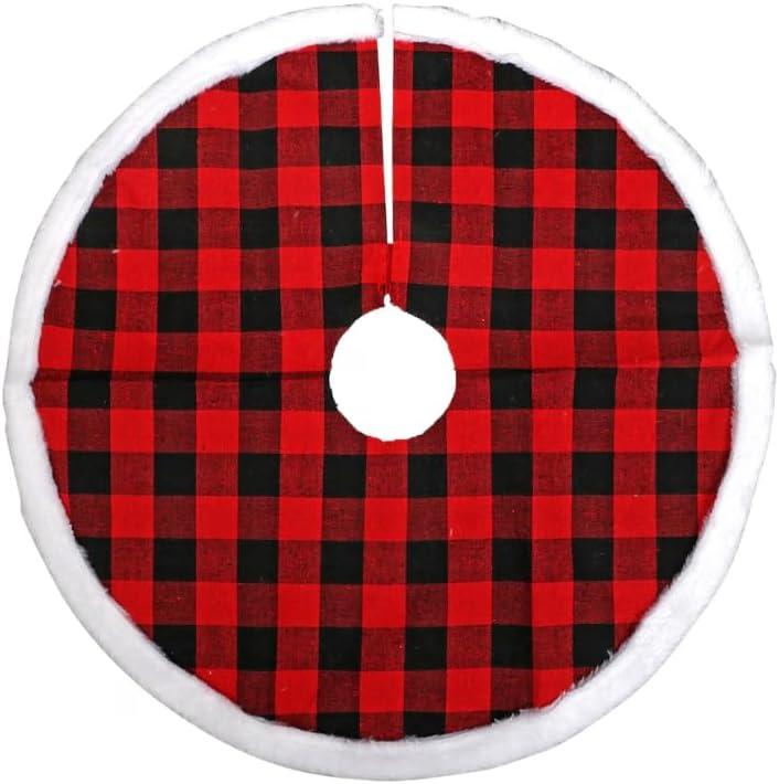 Red and Black Buffalo Plaid Mini Christmas Tree Skirt with Faux Fur Border