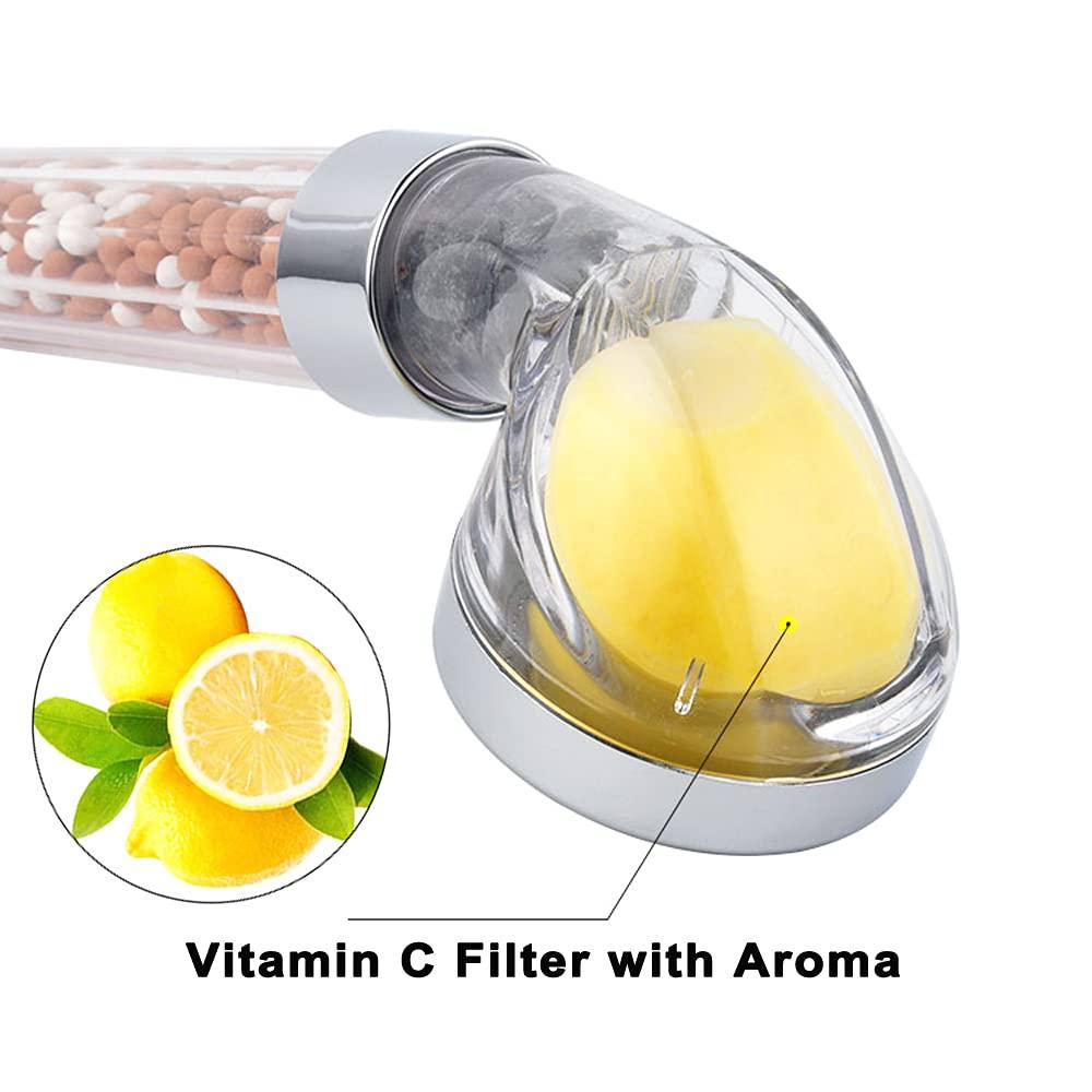 IHAO Vitamin C Filter High Pressure Handheld Shower Head with Bracket and Metal Hose Purifying Hard Water Softener Chlorine Flouride Filter Aroma Showerhead Fresh Dry Skin & Hair Loss