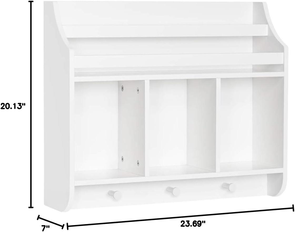 Book Nook Kids Wall Shelf with Cubbies and Bookrack - White