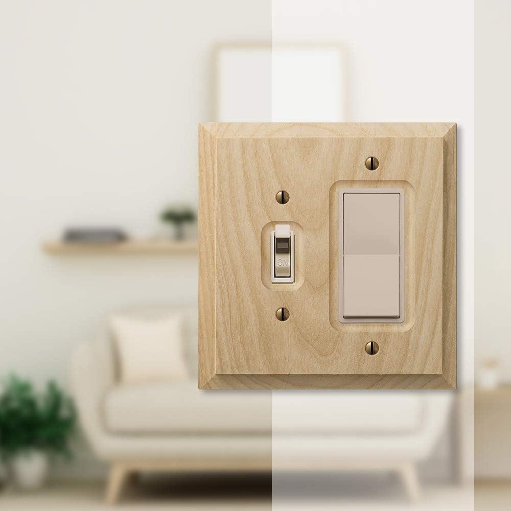 Unfinished Light Brown Wood Toggle and Rocker Wall Plate