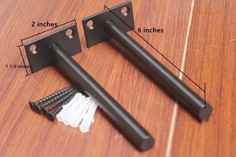 8 Pcs 6" Black Solid Steel Floating Shelf Bracket Blind Shelf Supports - Hidden Brackets for Floating Wood Shelves - Concealed Blind Shelf Support – Screws and Wall Plugs Included