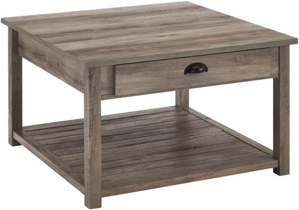 30" Square Grey Wash Wood and Metal Coffee Table with Storage