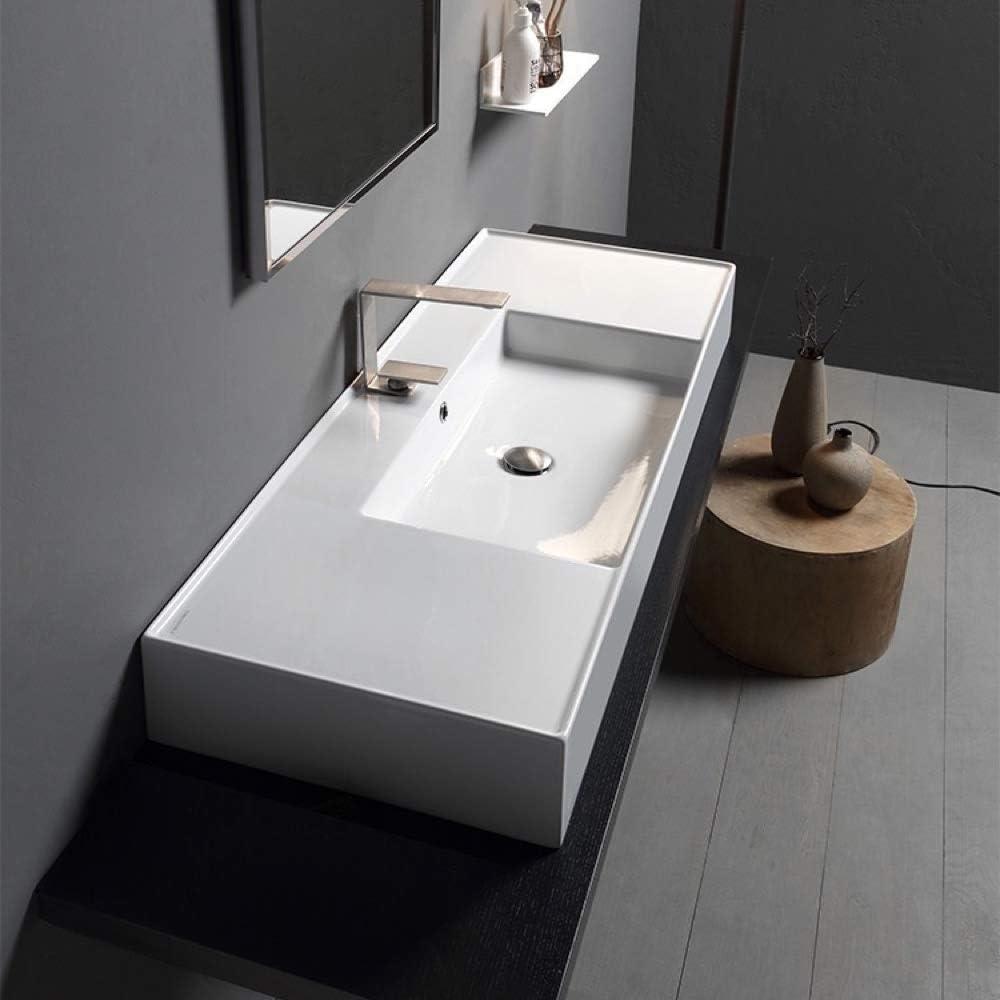 Scarabeo By Nameeks 18.1'' Glossy White Ceramic Rectangular Vessel, Wall Mount Bathroom Sink with Overflow