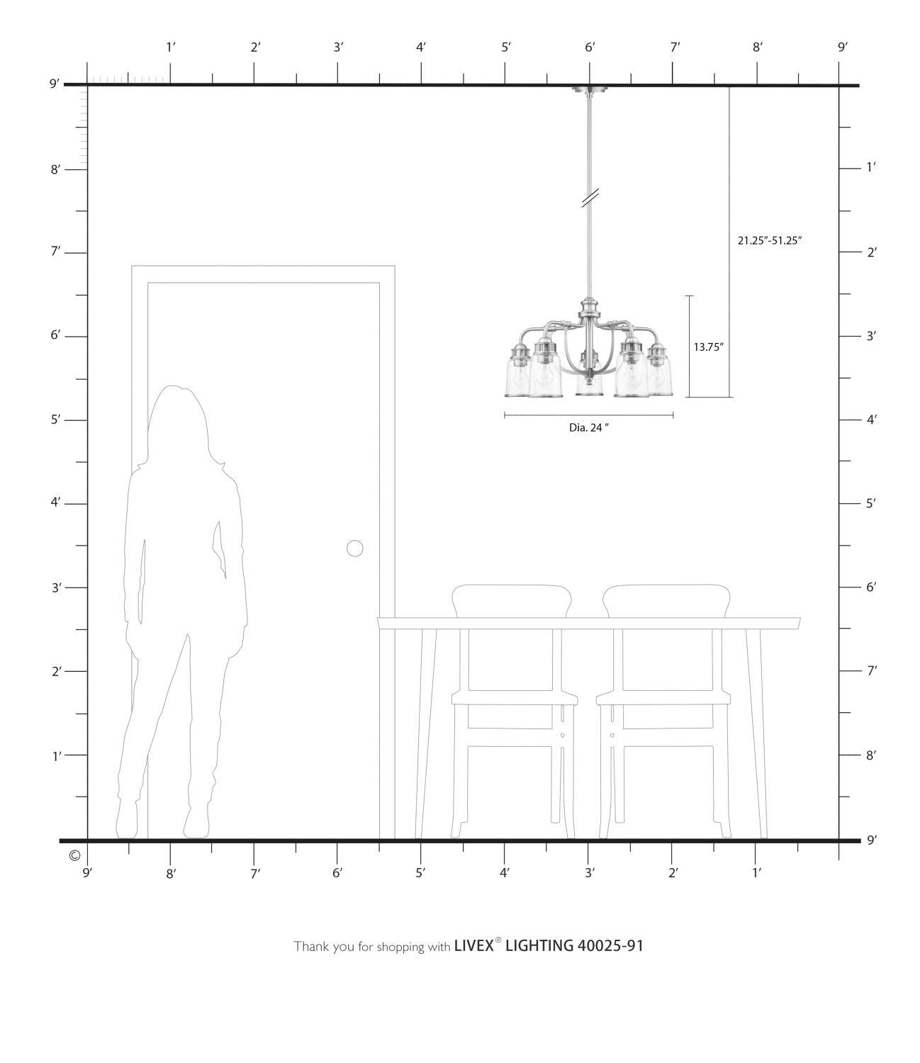 Livex Lighting Lawrenceville 5 - Light Chandelier in  Brushed Nickel