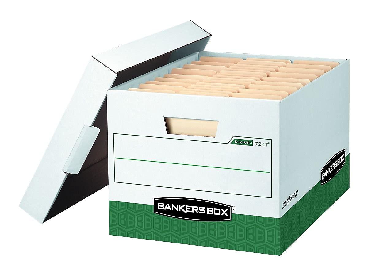 Bankers Box® FastFold Stor/File Lid Box, Legal, 15 x 24 x 10, White/Blue, 4/Ctn