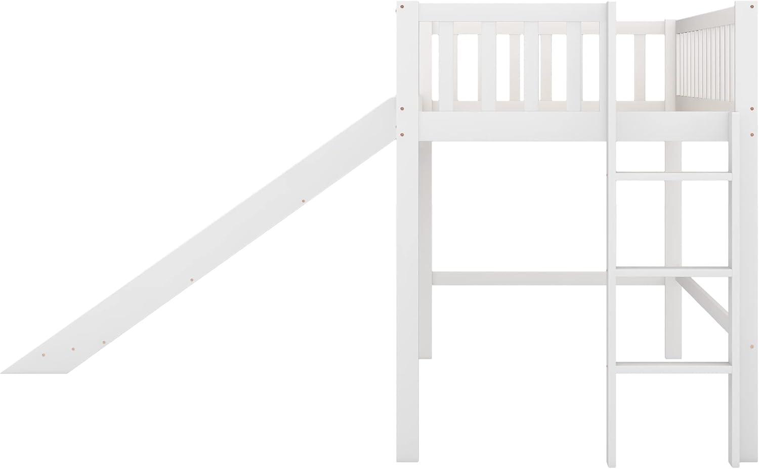 Twin Loft Bed with Slide,Wood Loft Bed Low Profile for Boys Girls, Built-in Ladder and Guard Rail,No Box Spring Needed
