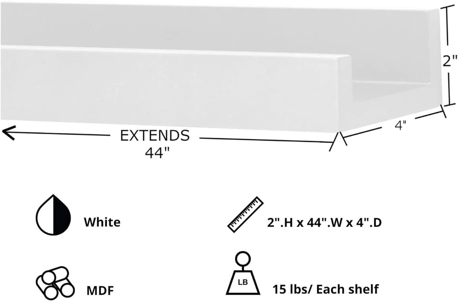 Modern White Engineered Wood 44" Picture Frame Ledge Set