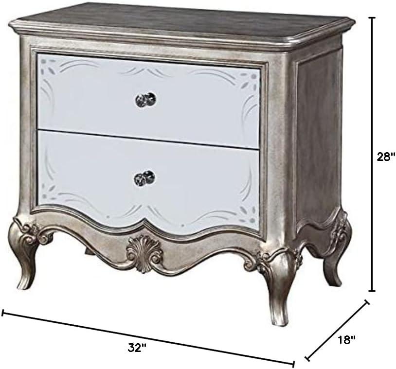 Antique Champagne Mirrored 2-Drawer Nightstand