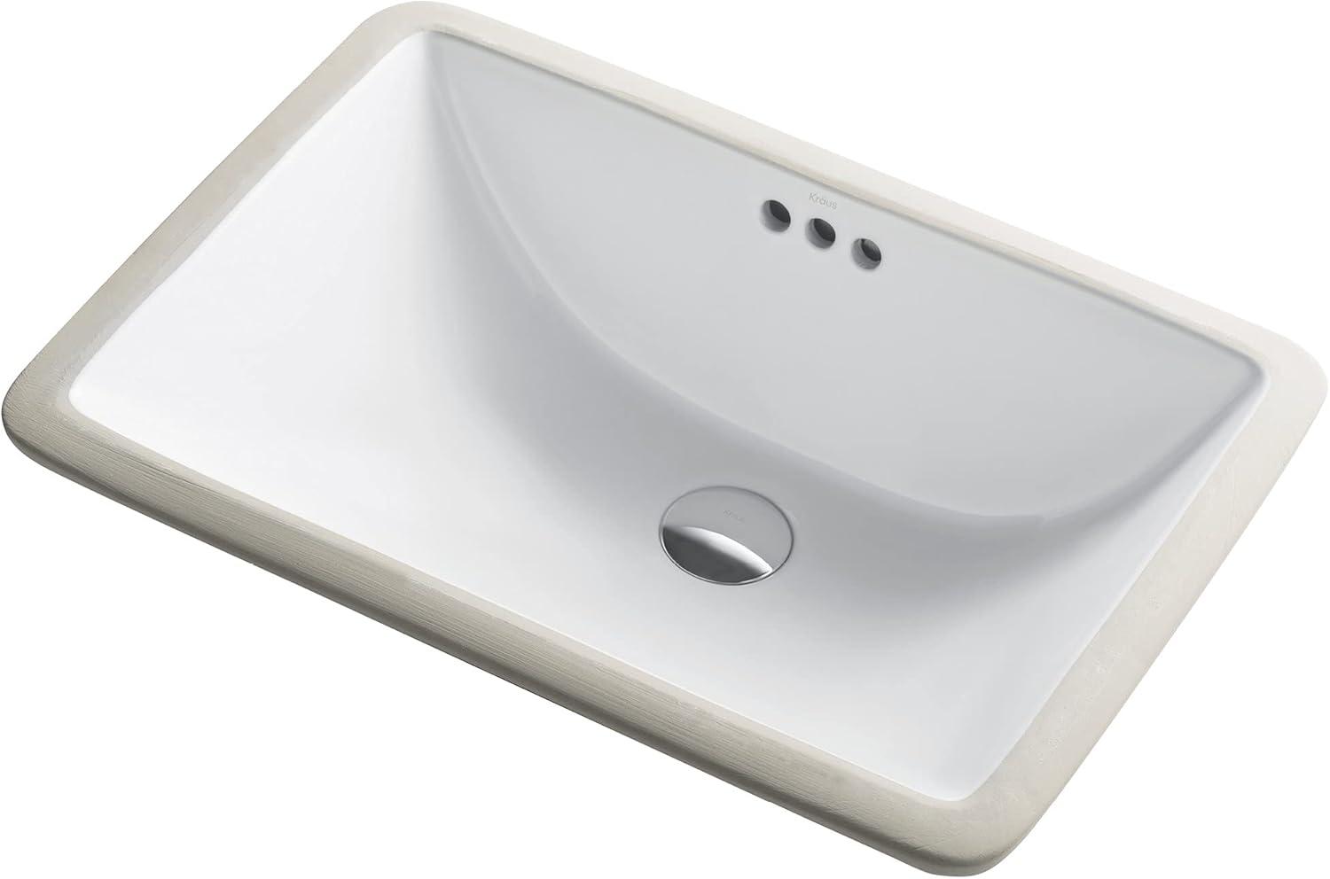 Elavo White Ceramic Rectangular Undermount Bathroom Sink with Overflow