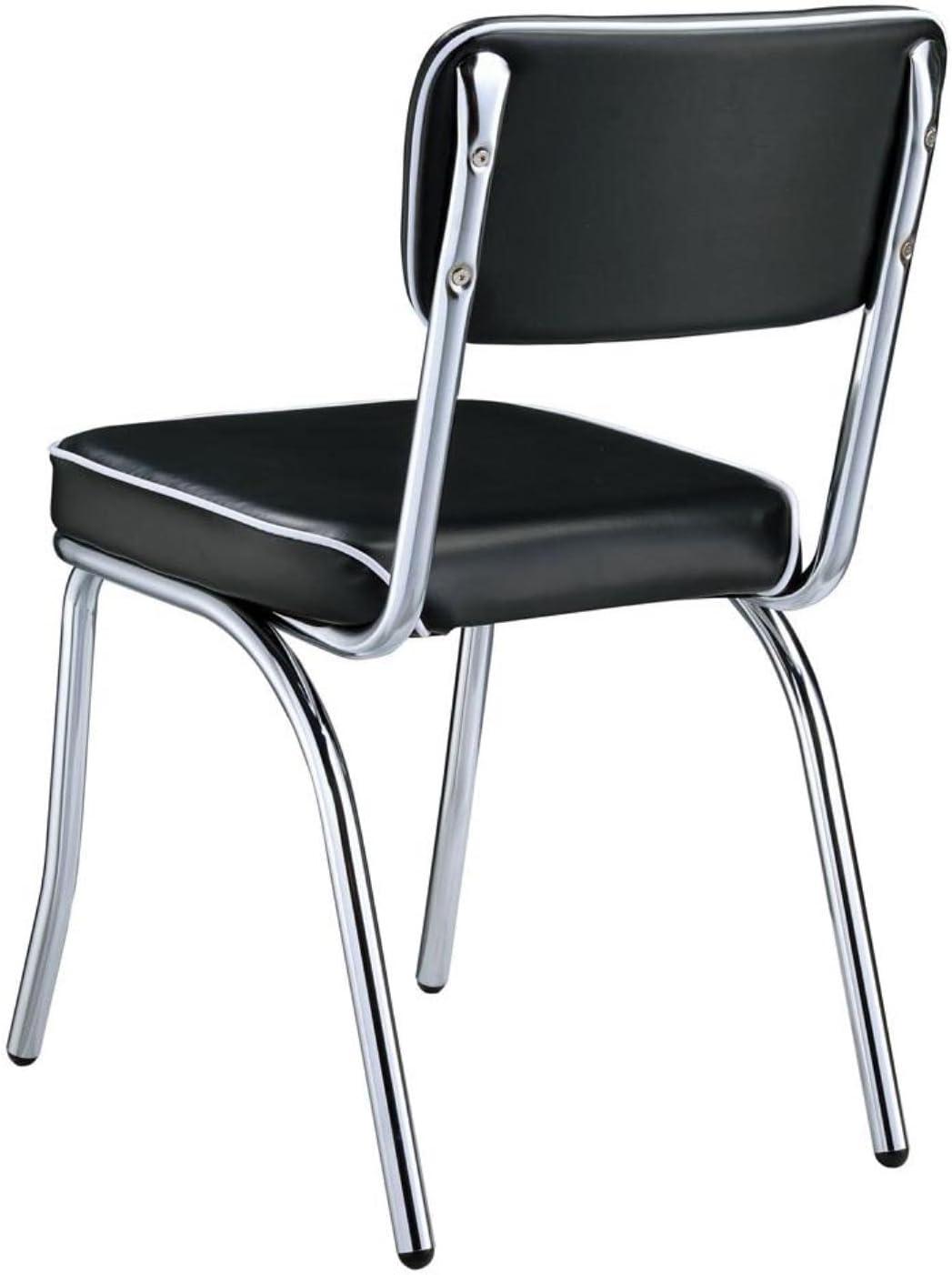 Transitional Faux Leather Side Chair in Black with Metal Frame