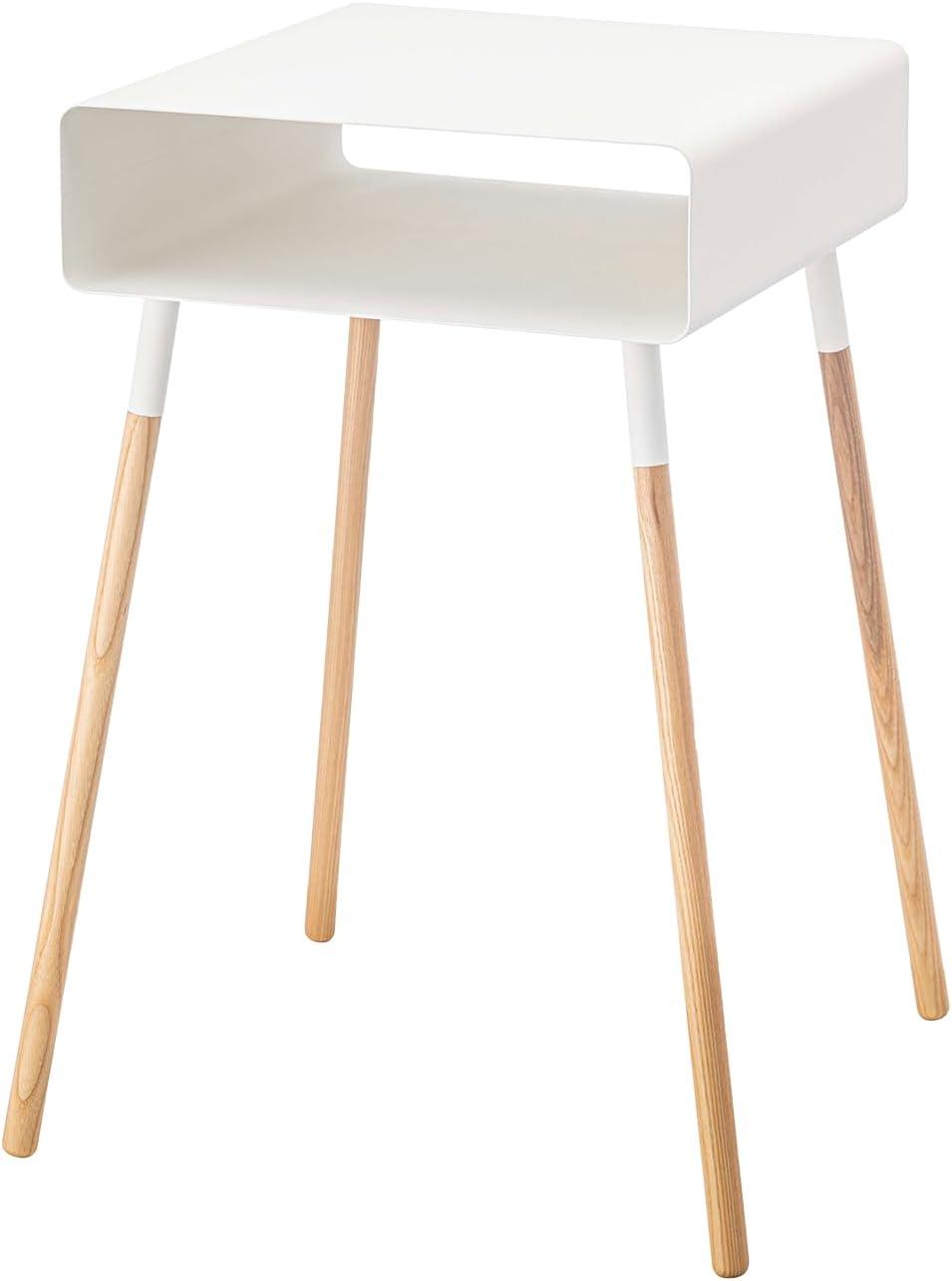Yamazaki Home Tall Side Table With Storage Shelf, Rectangular Accent Bedside End Table, Steel + Wood