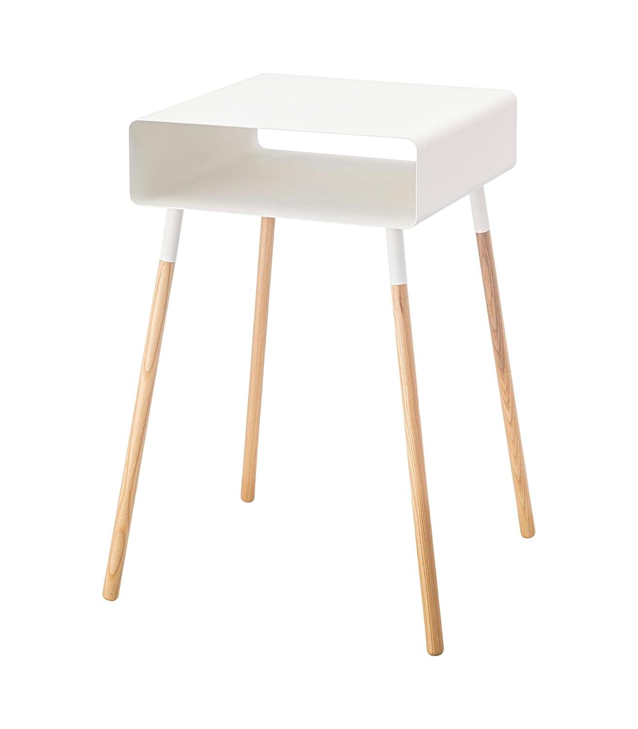 Yamazaki Home Tall Side Table With Storage Shelf, Rectangular Accent Bedside End Table, Steel + Wood