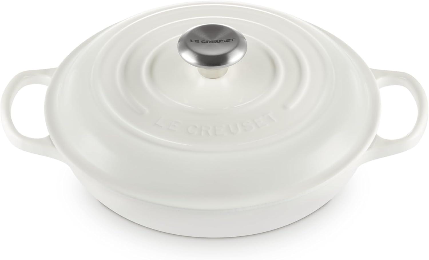 White Enameled Cast Iron 2.25-Quart Braiser with Lid