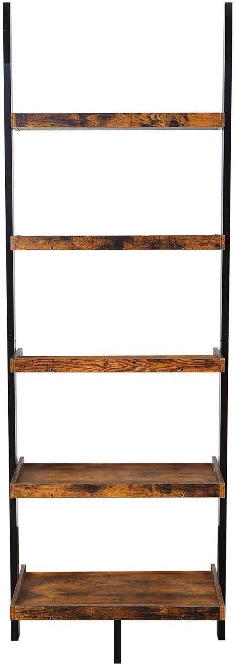 Barnwood and Black Adjustable Wood Ladder Bookshelf