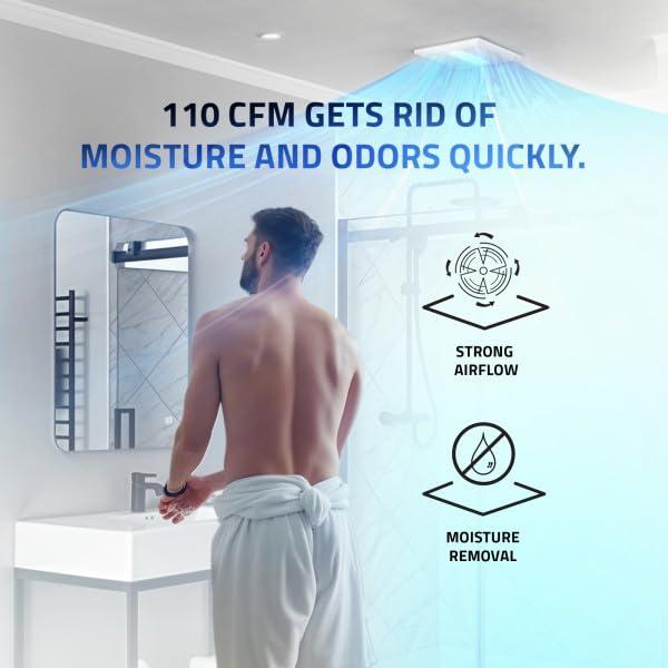 ANZZI 110 CFM 1.3 Sones Super Quiet Square Grill Ceiling Mount Sturdy 26 Watt Bathroom Exhaust Fan With Built-In LED Light Energy Star Rated