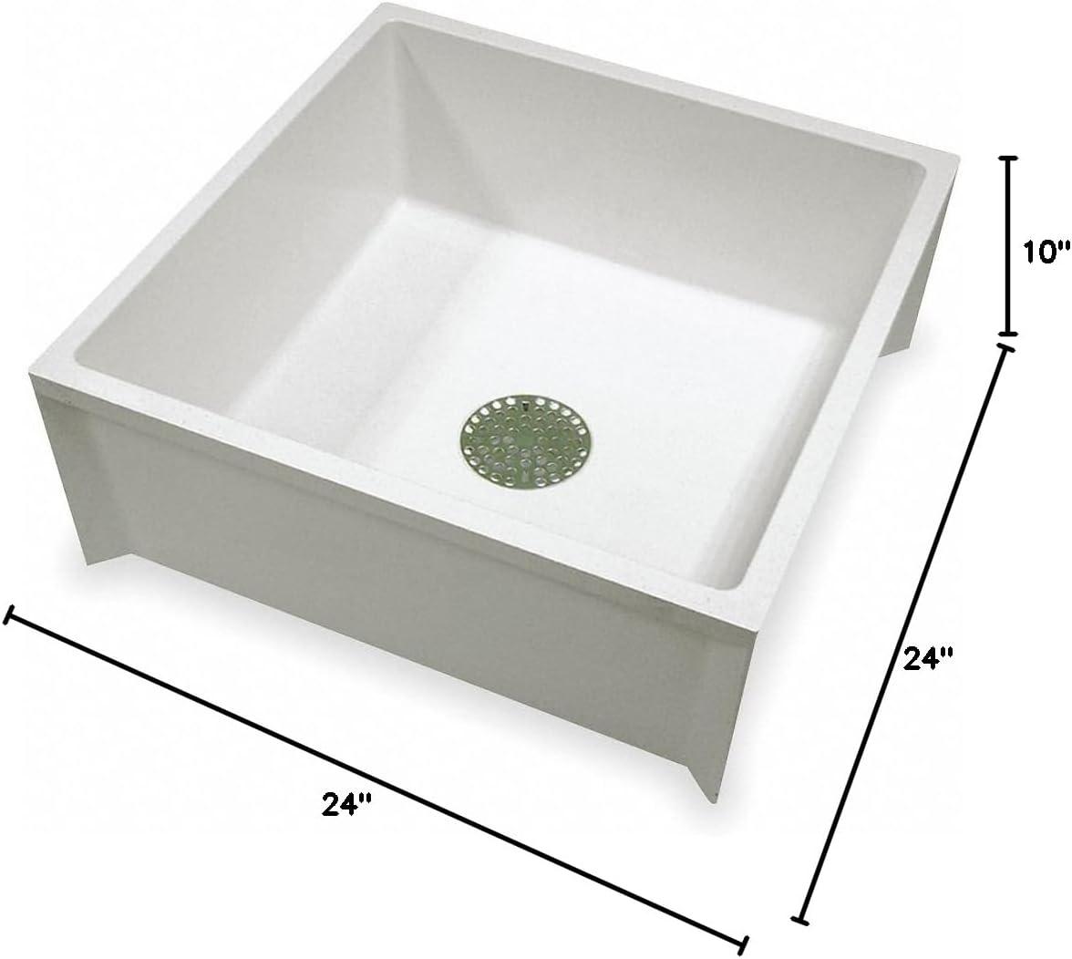 White 24" x 24" Durastone Mop Sink with Stainless Steel Strainer