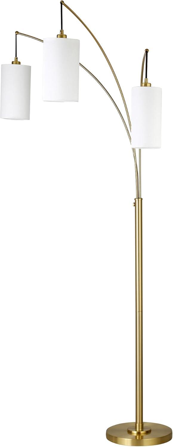 Evelyn&Zoe Aspen 3-Light Torchiere Floor Lamp with Fabric Shade, Brass/White