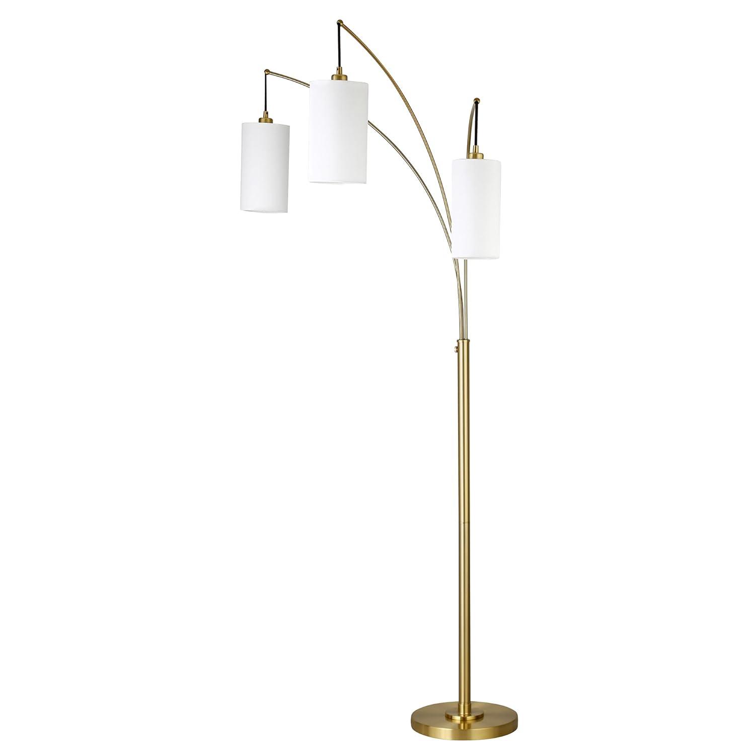 Evelyn&Zoe Aspen 3-Light Torchiere Floor Lamp with Fabric Shade, Brass/White