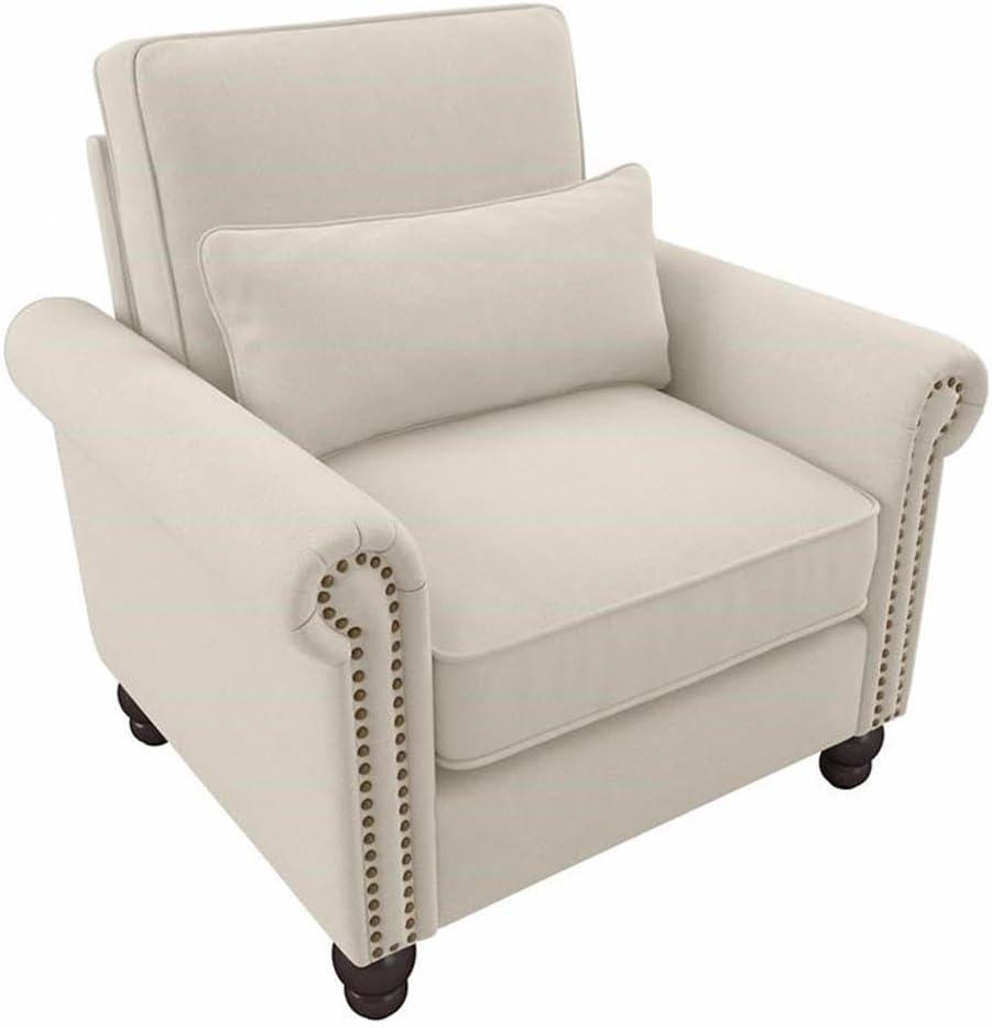 Coventry Accent Chair with Arms in Cream Herringbone Fabric