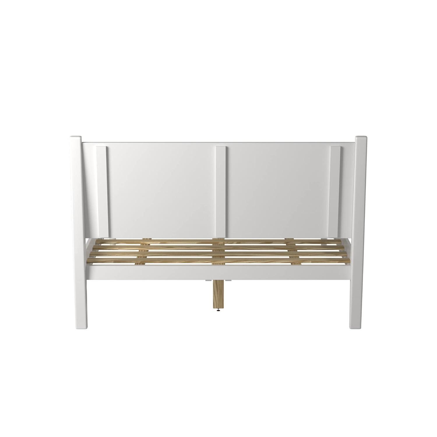 Camaflexi Mid Century Platform Bed Wood Panel Bed Frame with Headboard, Queen, White