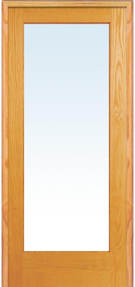 Unfinished Pine Wood 1 Lite Clear Glass Left-Hand Prehung Interior Door
