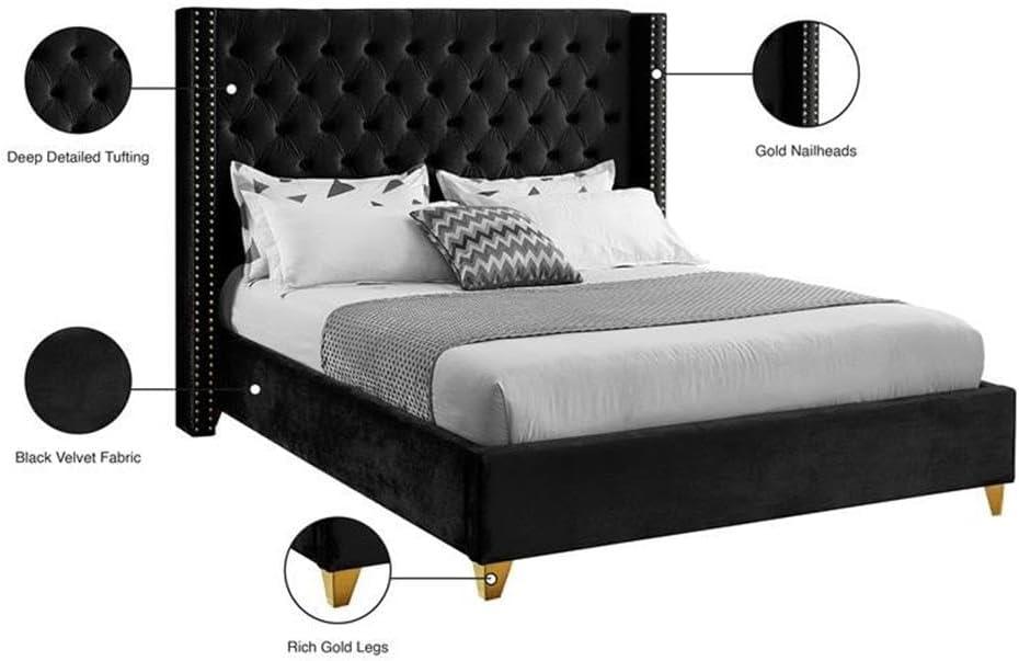 Meridian Furniture Barolo Black Velvet Queen Bed
