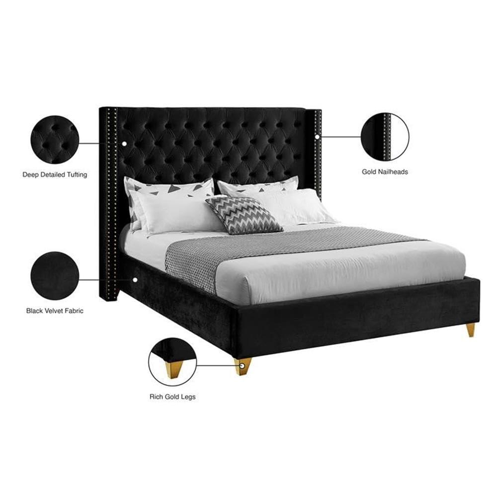 Meridian Furniture Barolo Black Velvet Queen Bed