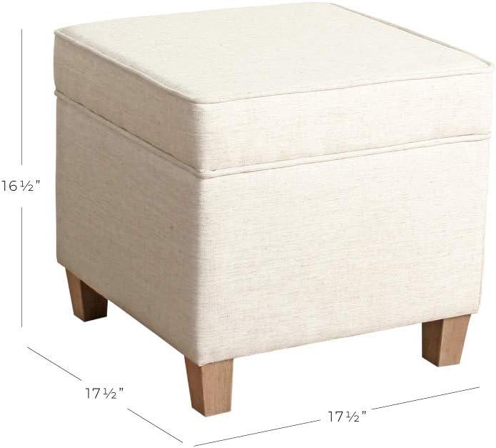 HomePop Cole Classics Square Storage Ottoman with Lift Off Top Linen: Upholstered Footstool, Wood Legs, Polyester