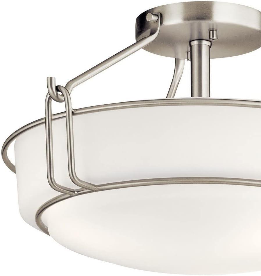 Alkire 16.5" 3 light Semi Flush with Satin Etched White Glass in Brushed Nickel