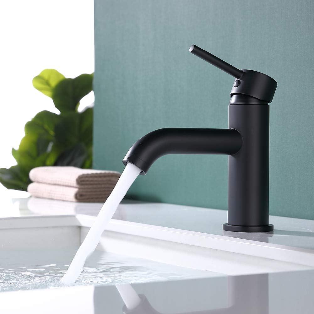 Matte Black Single Handle Bathroom Faucet with Brass Drain Assembly