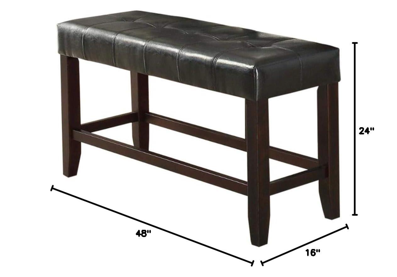 48" Black Faux Marble and Wood Dining Bench