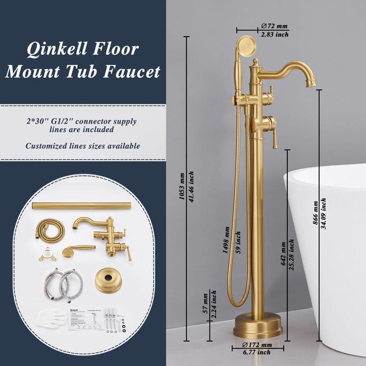 MOGFCT Waterfall Freestanding Bathtub Faucet Set Single Handle Floor Mount Tub Filler with Hand Shower ,Matte Black