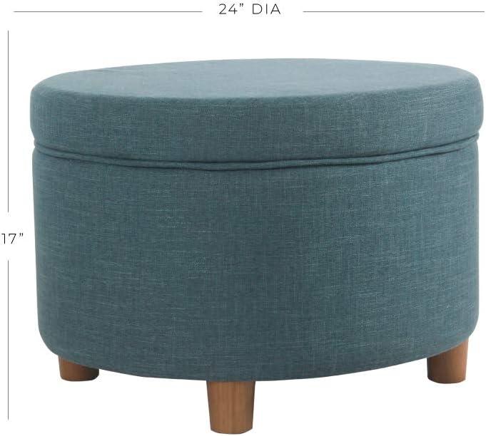 Round Storage Ottoman Teal - HomePop: Upholstered Footstool, Easy Lift Top, 250lb Capacity