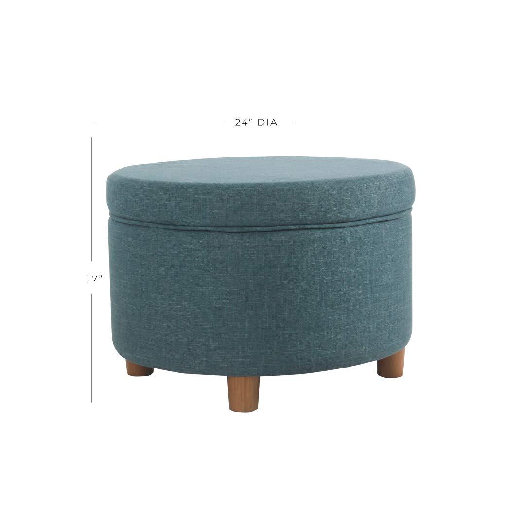 Round Storage Ottoman Teal - HomePop: Upholstered Footstool, Easy Lift Top, 250lb Capacity