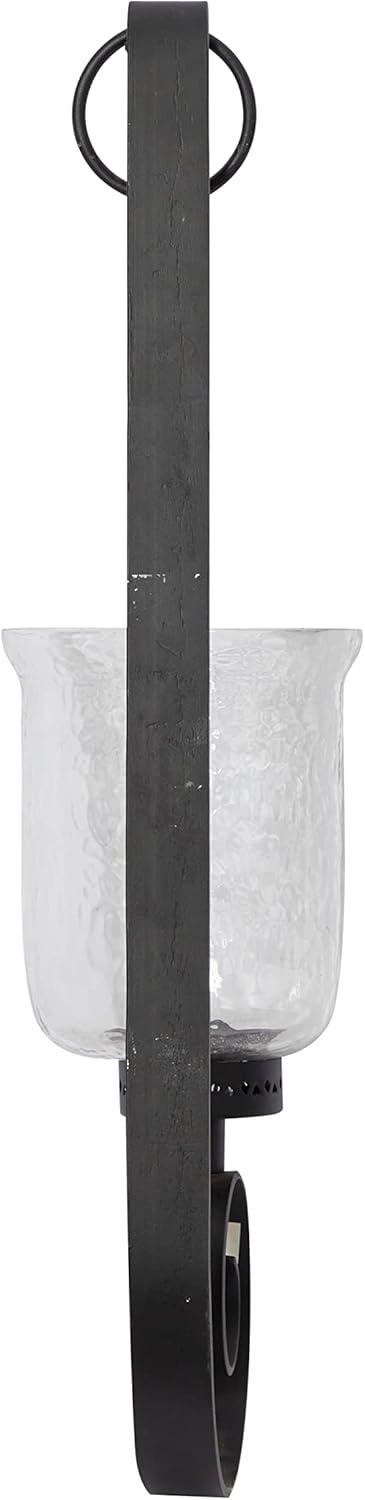 Elegant Black Metal and Glass 31" Handcrafted Pillar Wall Sconce