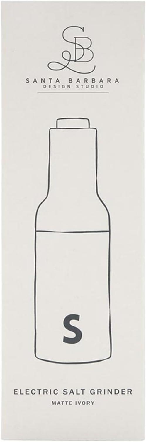 Santa Barbara Design Studio Matte Ivory Grinder Soft Touch Battery Operated Stainless Steel Electric Grinder, 8.7" Tall x 2.75" Diameter, Salt