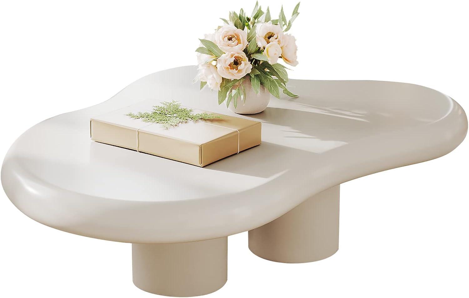 Guyii 41.02" Cream White Cloud Coffee Table, Irregular Coffee Table with 3 Legs for Living Room, Office