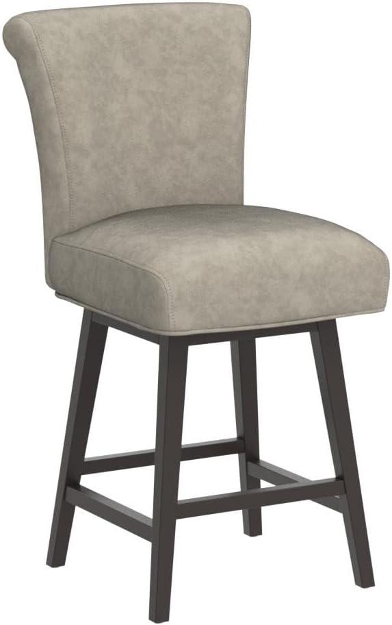 CHITA 26 in Upholstered Swivel Counter Bar Stools with Back&Wood Legs Set of 2, Faux Leather in Creamy Gray