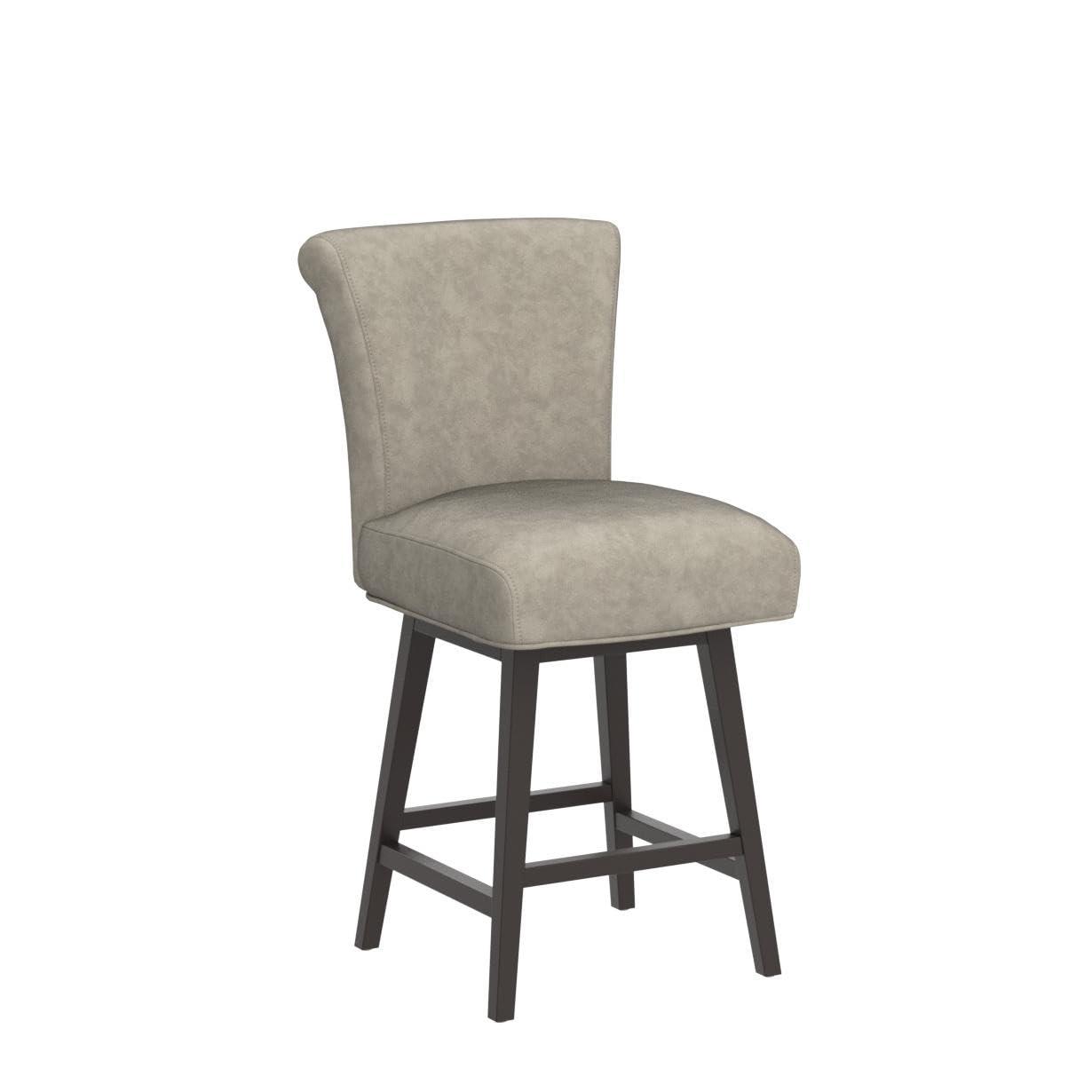 CHITA 26 in Upholstered Swivel Counter Bar Stools with Back&Wood Legs Set of 2, Faux Leather in Creamy Gray