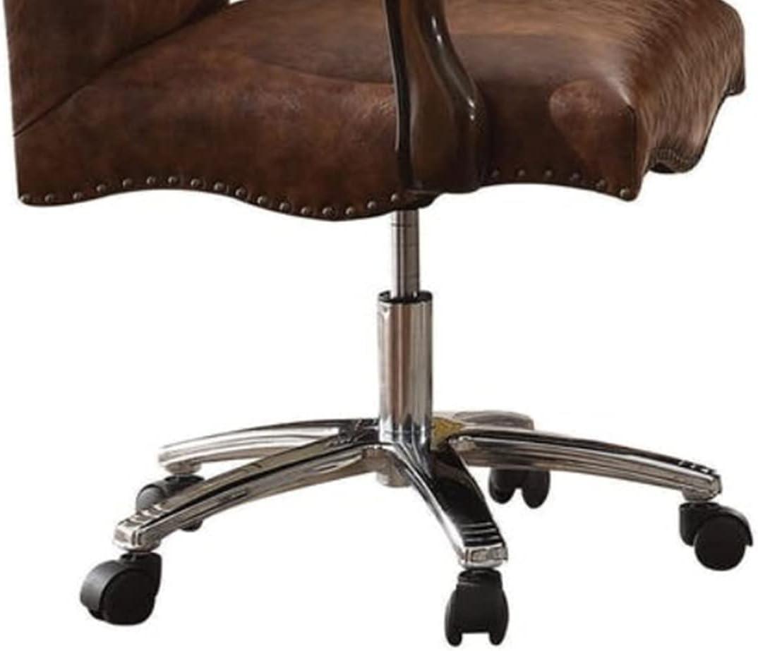 27" Versailles Active Sitting Chair Two Tone Light Brown PU and Cherry Oak - Acme Furniture: Faux Leather, Metal Frame, No Tools Assembly