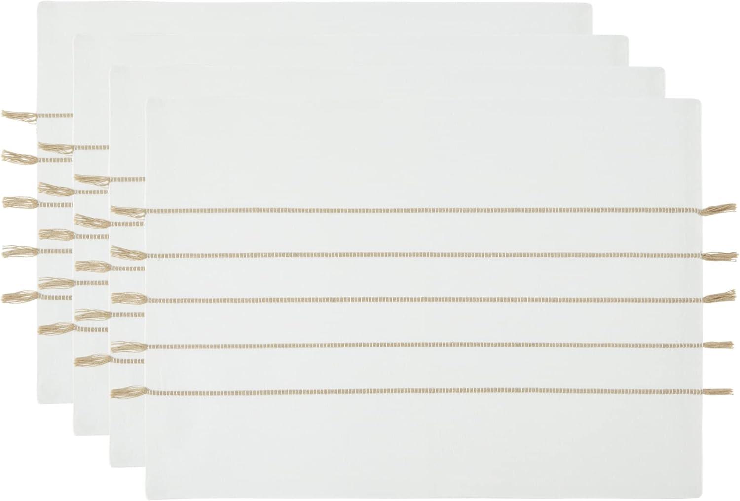 White and Stone Stripe Tassel Placemat (Set of 4)