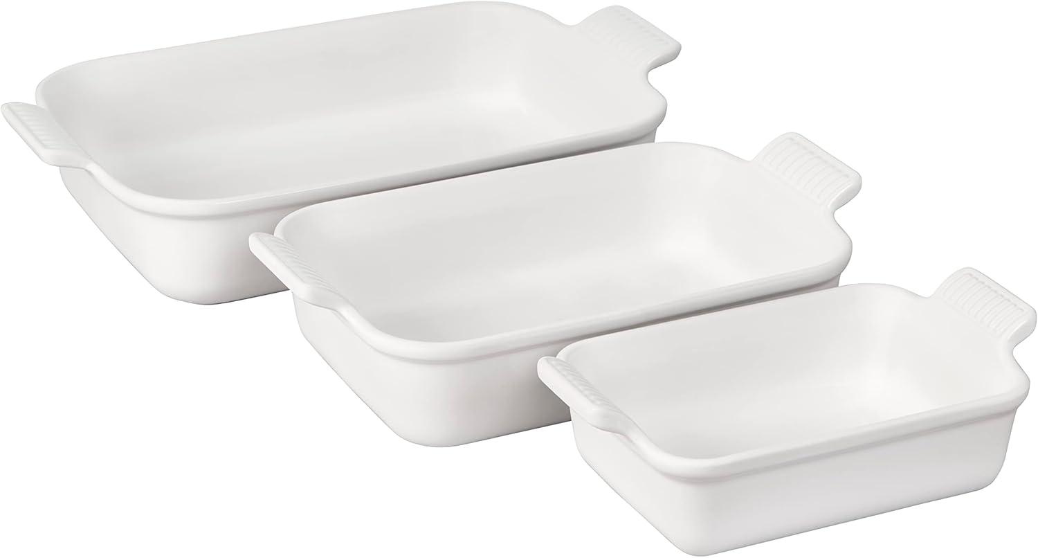 Stoneware Set 3 Rectangular Dishes, White