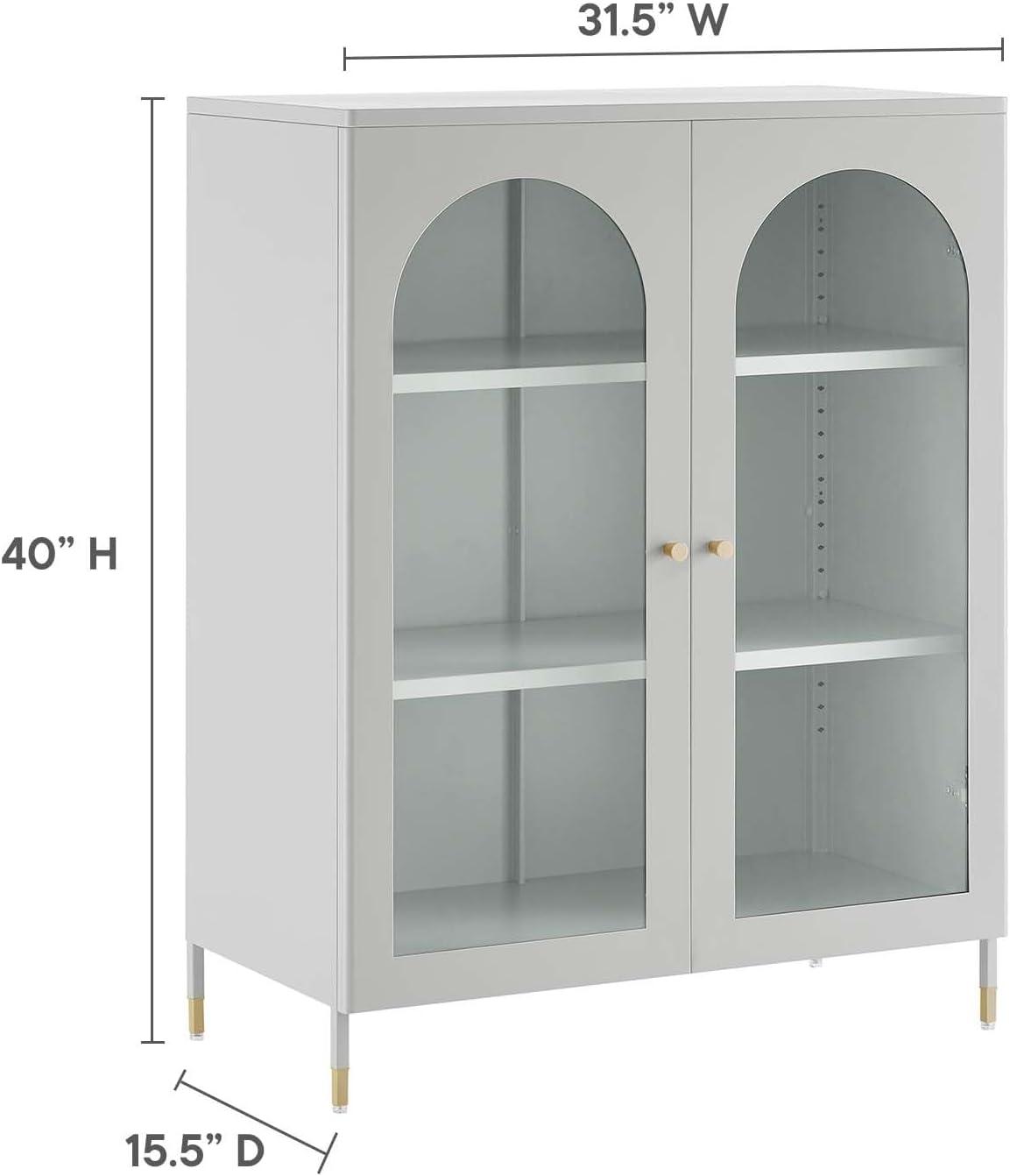 Light Gray Powder-Coated Steel Office Cabinet with Adjustable Shelves