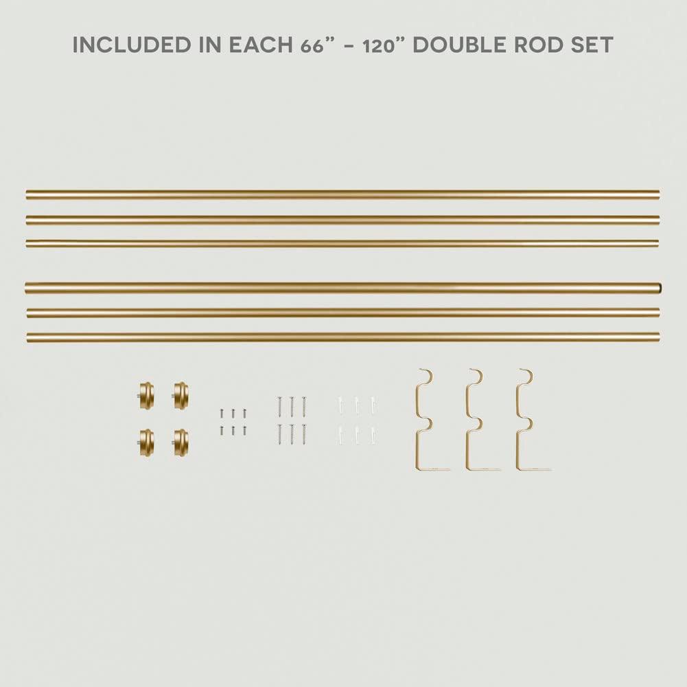 EXCLUSIVE HOME Topper Double Curtain Rod and Finial Set, Gold, 36"-72"