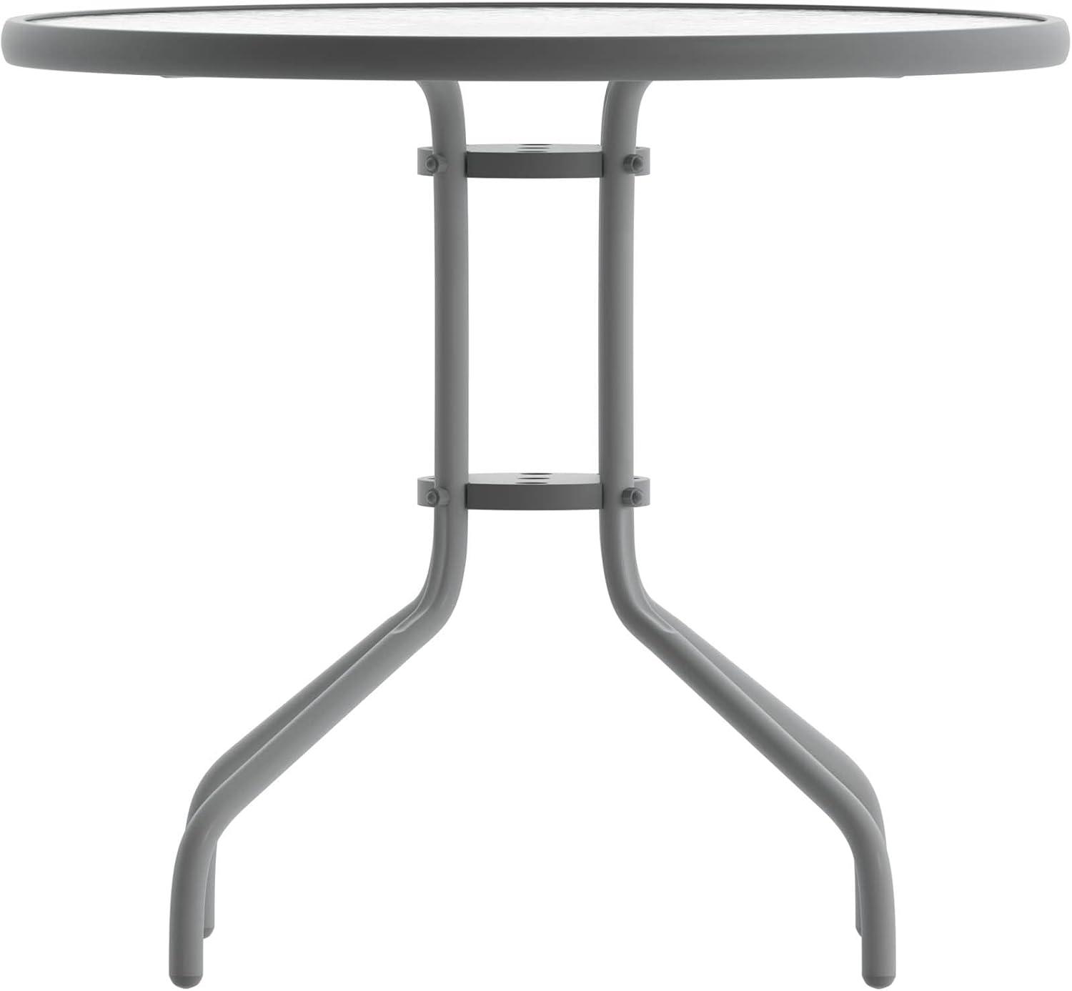 Flash Furniture Bellamy 31.5'' Silver Round Tempered Glass Metal Table