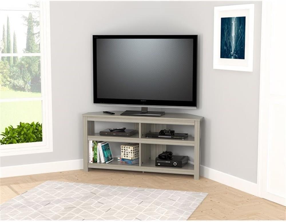 Inval 4-Shelf Corner TV Stand for TVs up to 60”, Washed Oak