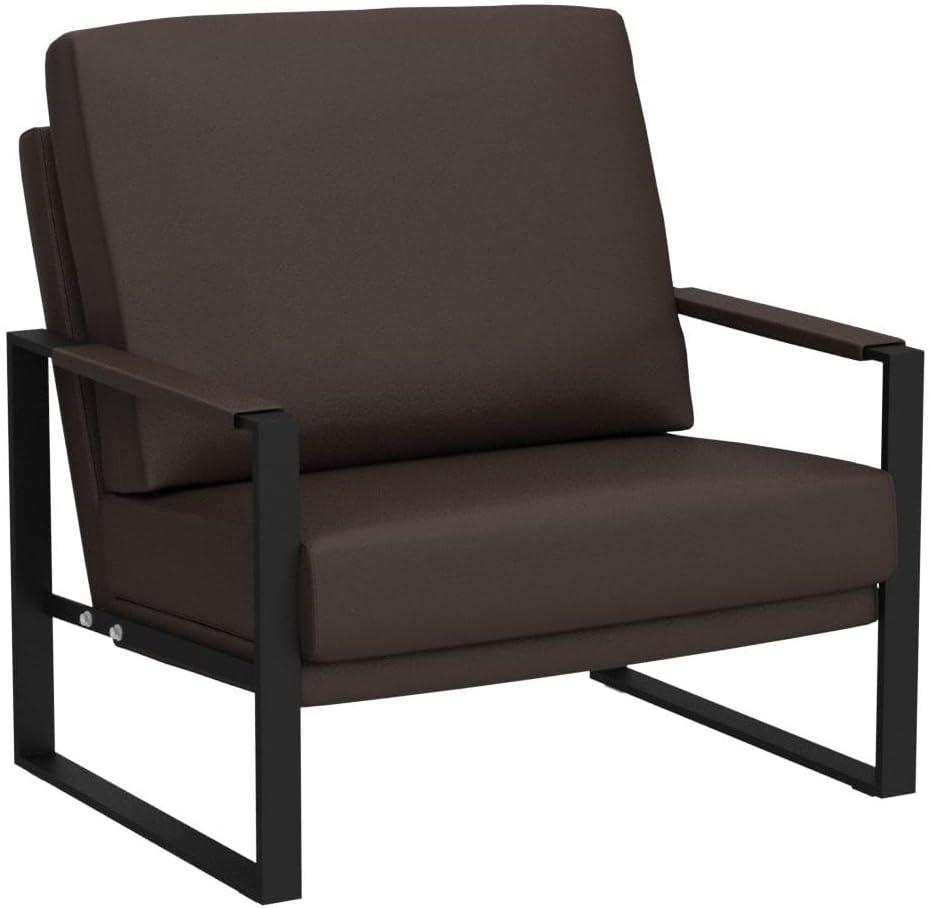 Modern Brown Leather Accent Chair with Metal Frame