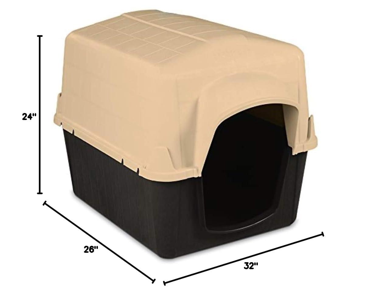Petmate Aspen Pet Petbarn 3 Plastic Outdoor Dog House, 32" Medium for Pets 25-50 lb, Tan